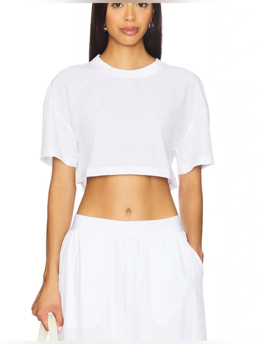 ALO Yoga White Mesh Cropped Mirage Tee S - NWOT
